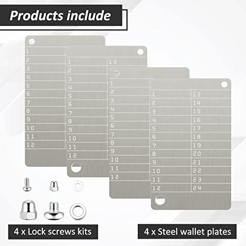 Hotop 4 Plates Steel Wallet Crypto Cryptocurrency Seed Storage Crypto Wallet for Bitcoin Hardware Cold Backup, Compatible with BIP39 Hardware(Stainless Steel Classic Color)3