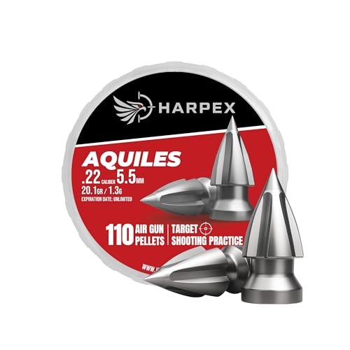 Harpex Aquiles .22 Cal Airgun Pellets – 20.1 Grain Pointed Arrow Head Design – High Penetration Lead Pellets for Target Shooting, Small Game & Precision Performance (110 Count)