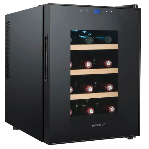 Vinotecas 12 Botellas Infiniton Vinoteca WCL-12L (G, Capacidad hasta 12 Botellas, 3 Estantes de Madera, Display LED, Puerta de Cristal, Nevera para...
