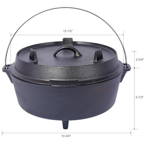 aphrophina Pre-Seasoned Cast Iron Dutch Oven with Skillet Lid, 6 Quart Deep Pot for Outdoor Camping Cooking, Black