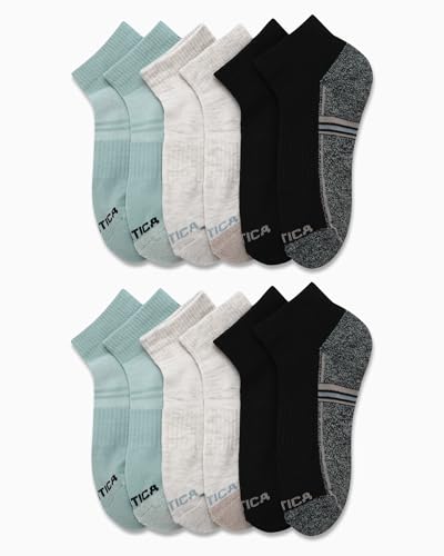 Image of Nautica Womens Quarter Socks Moisture Wicking Cushioned Socks, 12 Pack | Stretch Performance Dri-Motion Fabric, Cushioned with Arch Support, Breathable Mesh Panels, Quarter Cut, Shoe Size 4-10