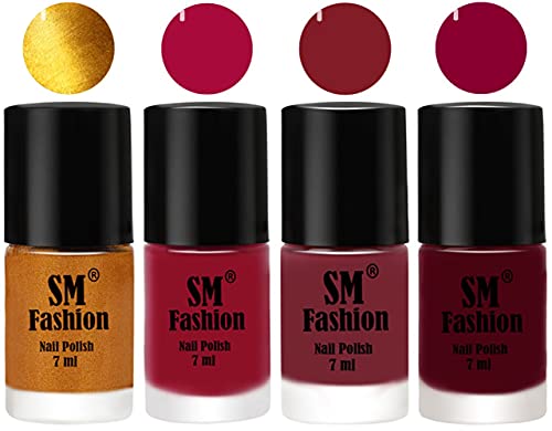 Image of Nail Polish Combo Set (Pack of 4) Quick Dry Gel Finish Nail Paint | Golden,Raspberry,Lip,Boysenberry | 7 ml Each