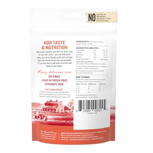 Image of The Honest Kitchen Human Grade Daily Boosts Instant Beef Bone Broth with Turmeric for Dogs 6.5 Ounces