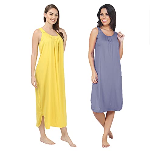 Image of BLAZON Women's Cotton Hosiery Solid Maxi Nighty Slip (Pack of 2) Available Sizes: S, M, L, XL, 2XL, 3XL, 4XL, 5XL