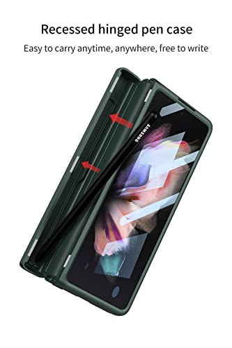 Étui Galaxy Z Fold 3 anti-choc à charnière invisible et cuir vert - 3