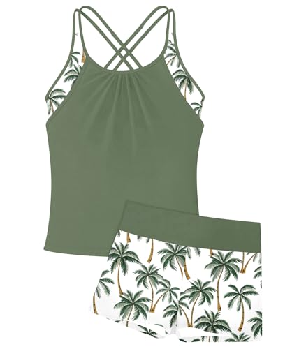 RAISEVERN Girls Swimsuit 2 Piece Bathing Suits for Teens Cute Summer Tankini Short for 7-14 Years