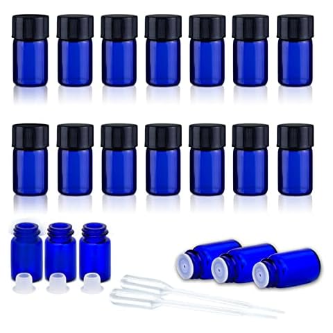 ZEJIA Essential Oil Bottles, 2ML Mini Glass Oil Bottles, 24 Packs Oil Vials Sample Bottles, Anointing Oil Bottles with Black Caps, 2 Droppers Cover