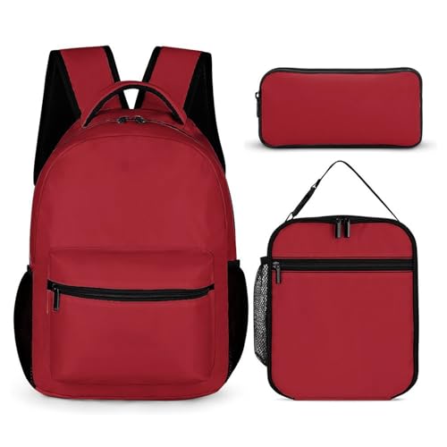 Amaranth Red Backpack Set 3 Piece, Durable Backpack Insulated Lunch Bag Portable Pencil Case for Men Women