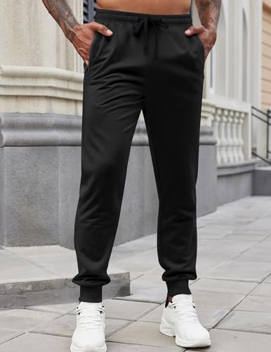 COOFANDY Mens Joggers with Pockets Summer Jogger Sweatpants with Zipper Pockets Drawstring Athletic Pants, Black, XL