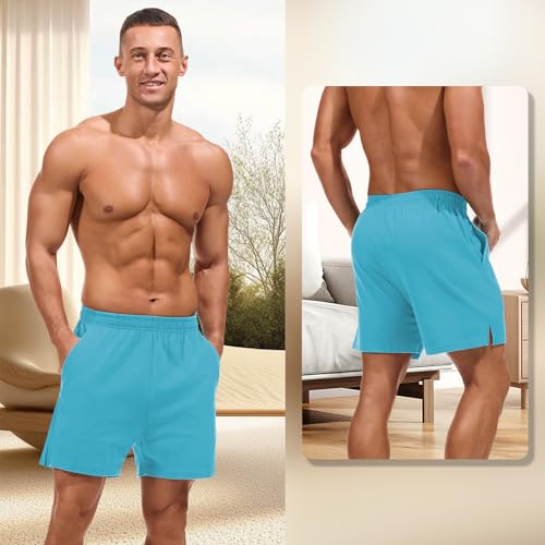 Image of AMY COULEE Mens Lounge Shorts 4 inch Pajama Lightweight Cotton Sleep Bottoms with Pockets