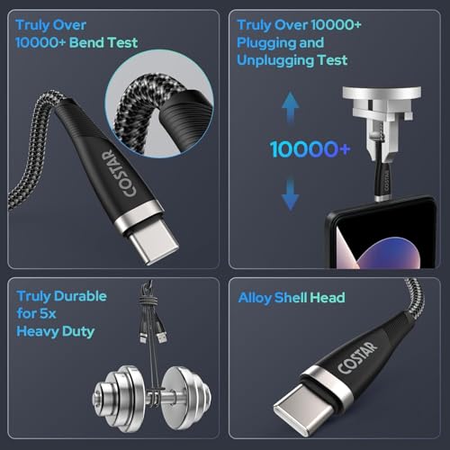 Image of COSTAR 65W USB to USB C Cable (4.9ft),USB A to Type C Cable Fast Charging Nylon Braided Data Sync Transfer Cord USB C Charger for 17,16 Pro,15 Pro Max, 17 Air,Galaxy S20 S10 Note 20