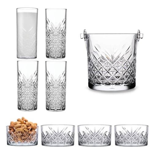 Paşabahçe Timeless 9 Parça Rakı Seti; 4 Rakı Bardağı, 4 Çerezlik, 1 Buz Kovası