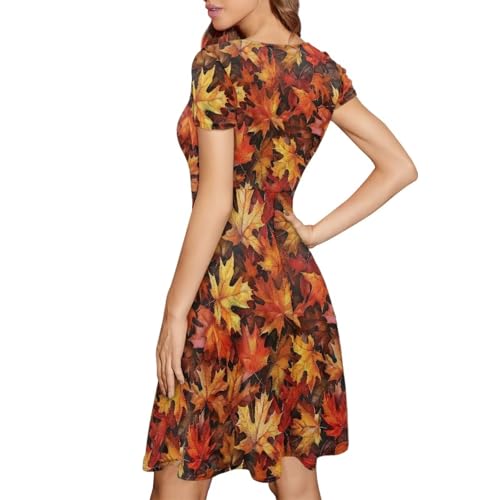 Image of POLERO Sunflower Dress for Women Floral Summer Dresses Short Sleeve Casual Sundresses Midi Dresses