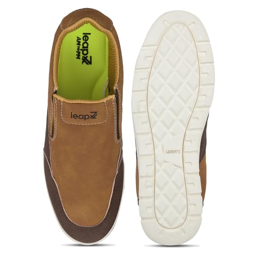 Image of Liberty Leap7x FRINKS-2E Casual Non Lacing Sneakers for Men - Blue & Camel | Suitable for Travel, College, Office | Comfortable Slip-On Casual Shoes | Lightweight Stylish Fashion Footwear for Gents