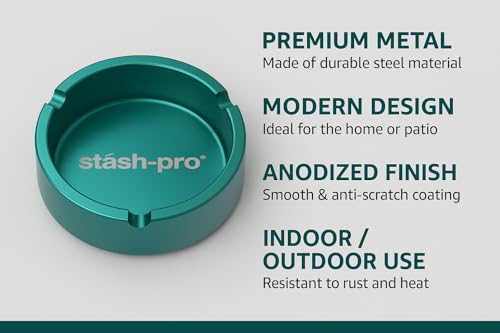 Image of Stash-Pro Metal Ashtray - Teal Finish with 3 Grooves | Heavy-Duty Steel | Indoor & Outdoor Use | Windproof, Heat Resistant & Rust-Free