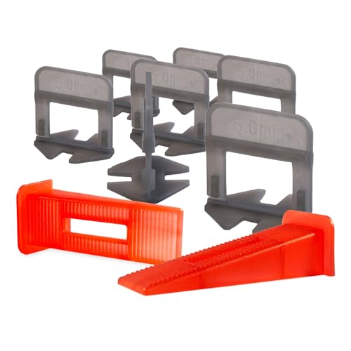 Emaistore Tile Leveling System (3/16 Inch) 300 Tile Spacers & 300 Reusable Wedges Perfect for Smooth Seamless Floor & Wall Tile Installation 5mm Ceramic & Stone Spacers