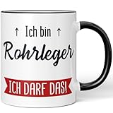 JUNIWORDS Tasse, Ich bin Rohrleger. Ich darf das!, Schwarz (5640465)