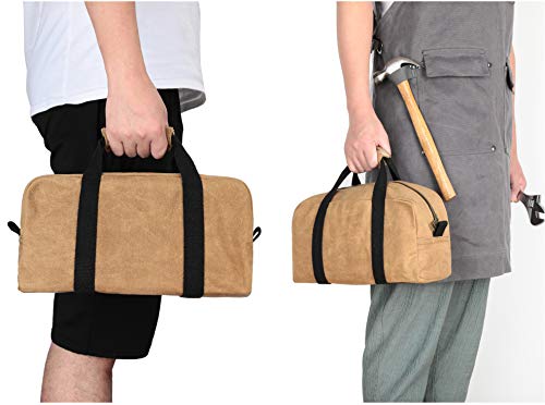 Waxed Canvas Multi-Purpose Waterpoof Tool Organizer Bags, Portable Carry On Pouch, 1 Small & 1 Medium Tool Bag, Khaki/Black (2 Pack) #TOP6