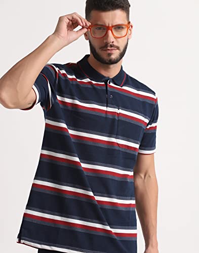 Image of INKKR Striped Men Polo Neck Half Sleeve T-Shirt