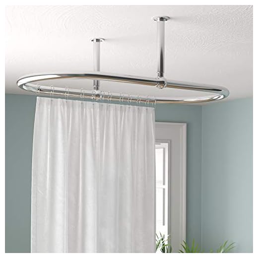 Luxury Oval Shower Curtain Rod (Free Curtain Rings)Ceiling Mount for Clawfoot Tub, Freestanding Heavy Duty Curtain Rail in Chrome Finish- 45 x 25 Inch
