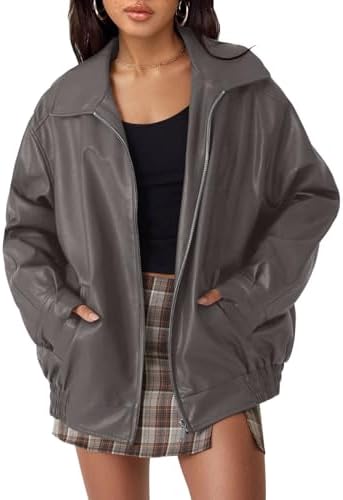AUTOMET Women's Oversized Faux Leather Jacket for Fall and Winter