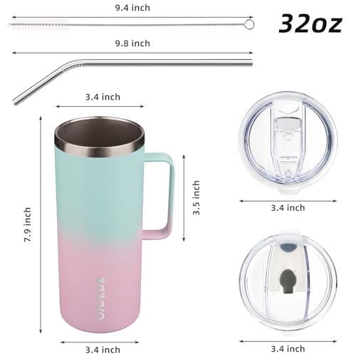 Image of BJPKPK 32oz Insulated Coffee Mug with Handle, Stainless Steel Travel Mug | Keeps Drinks Hot & Cold, Double Wall Vacuum, 2 Lids Included, BPA-Free Coffee Tumbler for Home, Office & Travel