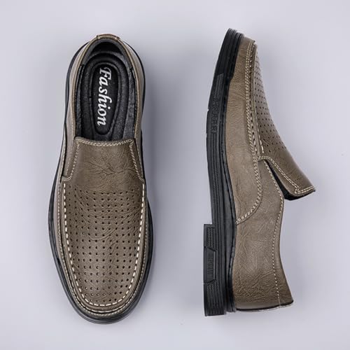 Men's Perforated Slip - on Leather Shoes, Comfortable Casual Dress Footwear - Ideal for Office Days, Business Errands & Daily Commutes3