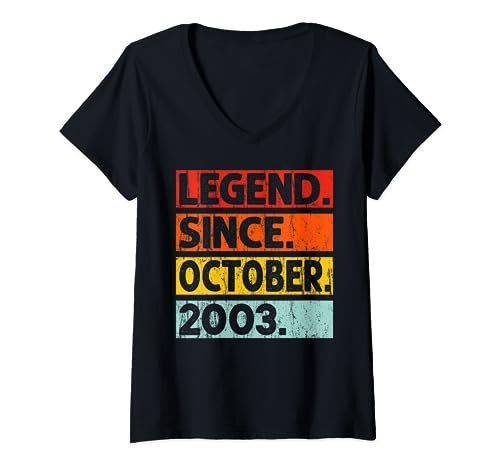 Legend Since October 2003 Vintage October 2003 Birthday Idea V-Neck T-Shirt