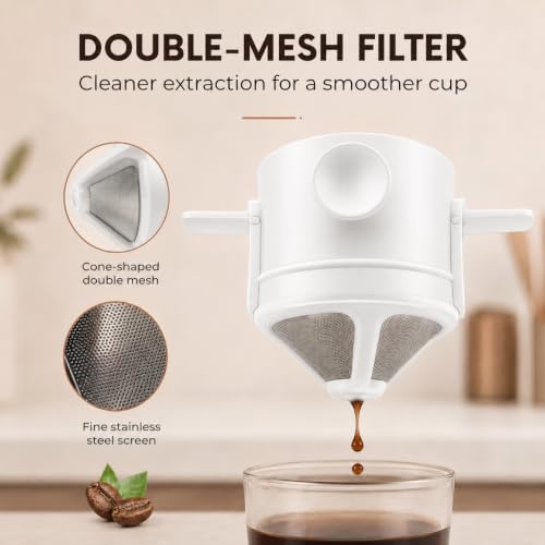 Image of Reusable Pour Over Coffee Filter with Dual-Layer 304 Stainless Steel Mesh, Foldable Handles, BPA-Free Coffee Dripper Filter for Single Cup Brewing, Portable Reusable Coffee Filter