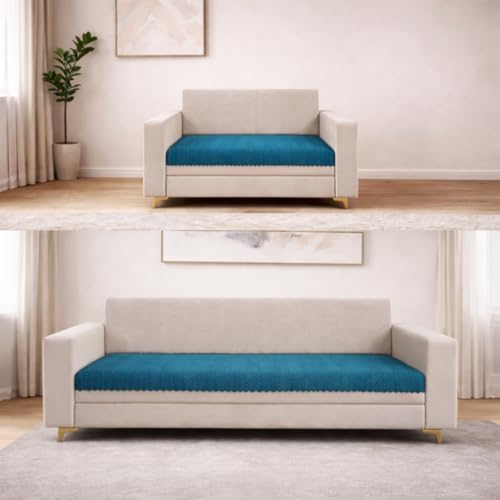 Image of Homerz Premium Velvet Sofa Cover Panel | Soft & Velvety Fabric | Rich Vibrant Colours | Sofa Protector for Living Room (Teal, 5 (3+2) Seater, Only Seat Cover)