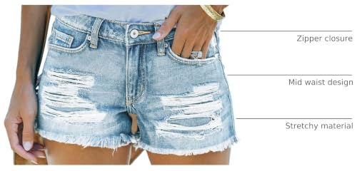 Image of MIFOCAL Women's Mid Rise Ripped Stretchy Jean Shorts Frayed Raw Hem Casual Denim Shorts