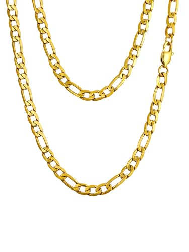 PROSTEEL 316L Stainless Steel Figaro Cuban Chain Necklace for Men, Black/18K Real Gold Plated, 4/5/6/7.5/9/10/13mm, 14inch-30inch, Come with Box