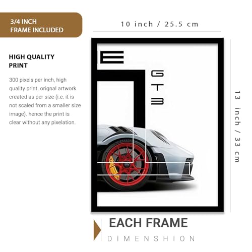 Image of kotart Big Sports Car Framed Posters Gift Items for Boys Room Wall Decoration Bedroom Living Room Office Studio Decor | Car Poster Frame for Wall Decor Set Of 3 Size (10 X 13 inch)