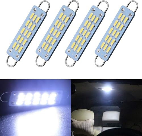 EverBrightt 4-Pack Cool White 44MM 4014 15SMD Rigid Loop LED Festoon Dome Light Auto Car Door Light Trunk Light