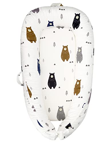Image of Soft Cotton Lounger for Newborn Adjustable Design Lounger Change Pad Machine Wash Colour Bear