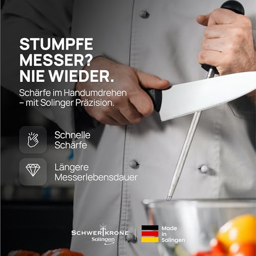 Foto von SCHWERTKRONE® Wetzstahl für Messer [MADE IN SOLINGEN - GERMANY] - Messerschärfer Stab - Wetzstab Messerstahl - Messerschärfer Knife Sharpener - Höchste Qualtiät für Profis (Chrom Vanadium) - 34cm