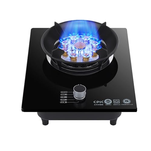 TONGRENYUYI Cuisinière À Gaz 33 Cm, 9 Brûleurs, Brûleur Wok À Anneau De Feu 7,0 KW, Dessus En Verre Trempé Noir, Protection Anti-extinction, Adapté À La Cuisine...