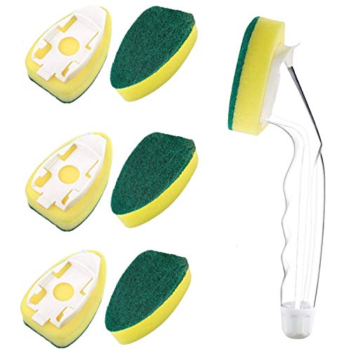 Non Scratch Dishwand, Heavy Duty Dish Wand Pack (1 Handle and 6 Refills Replacement Sponge Heads) Soap Dispenser Scrubber, Dishwashing Brushes for Kitchen Sink Pan Non Stick Dishwasher Cleaning Tools