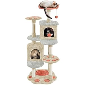 Yaheetech Cat Tree, 57.5in Cat Tower for Indoor Cats, Paw-Shaped Cat Tree with Heart-Shaped Platform, Scratching Posts, Spring Ball & Hanging Ball, Double Condos, Cat Climbing Frame Bed Furniture