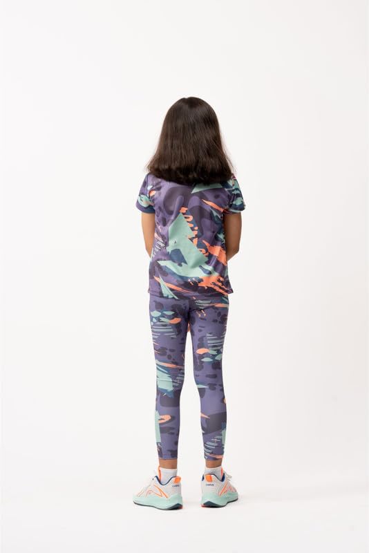 Image of Umildo Girls Active Sports Wear Printed Skinny Fit Leggings and Half Sleeves T-shirt Polyester Set /Sets For Multi-Sports Gym Yoga Dance Gymnastics & Running.
