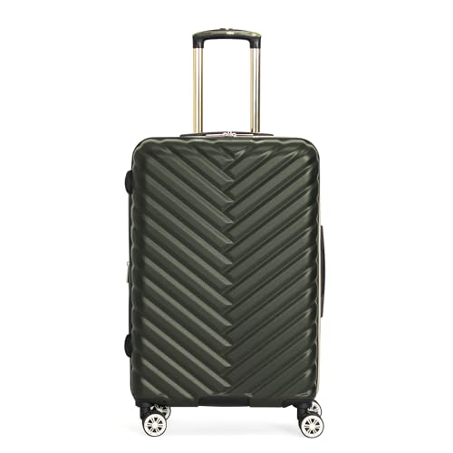 Image of Kenneth Cole REACTION Women's Madison Square Hardside Chevron Expandable Luggage, Olive, 24-Inch Checked, Kenneth Cole Reaction Women's Madison Square Hardside Chevron Expandable Luggage