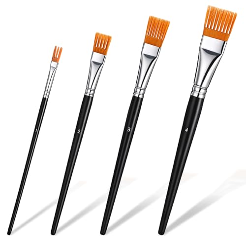 HJZHII Lot de 4 pinceaux d'artiste - 4 tailles - Pinceaux à grain professionnel - Pinceaux plats pour peinture acrylique, huile et aquarelle