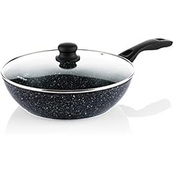 Revestimiento Marble Sartenes Westinghouse Black Marble WHP131 - Sartén wok (30 cm, revestimiento de mármol, aluminio forjado, apta para inducción, mango recubierto de silicona, apta para lavavajillas, color negro
