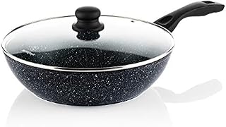 Westinghouse Wok Non Stick - Ø 30cm Induction Wok Pan with Lid - Black Marble