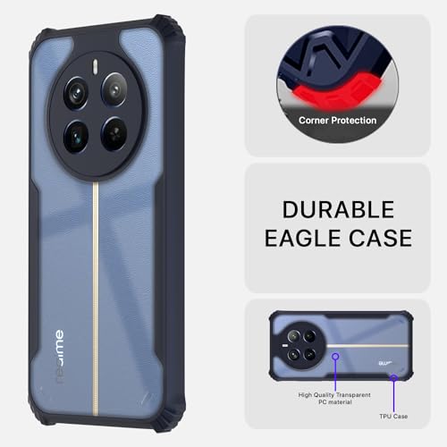 Image of Pikkme Realme 12 Pro 5G / Realme 12 Pro Plus 5G Back Cover | Crystal Clear Transparent Back | Ultra Hyrbid | Full Camera Protection | Raised Edge | Bumper Back Case (Blue)