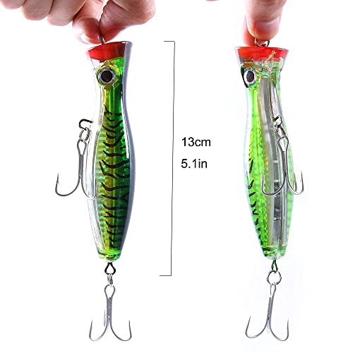 GudGmtoy 3Pcs Floating Lure Popper Bait Topwater Angelköder Große Popper Angelköder Salzwasserfischen Künstliche Hartköder Bass Thunfisch Popper Köder für Wolfsbarsch, Hecht, Barsch, Muskie 13cm