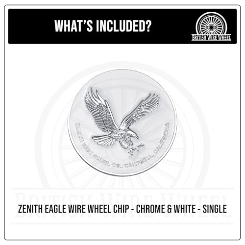 Image of Zenith Eagle Chrome & White Metal Wheel Chip Emblem (Single) | Triple Chrome Plated Solid Metal Wheel Chip Emblem, 2.25 inch | for Lowriders with Recessed Knock Off Spinner Caps