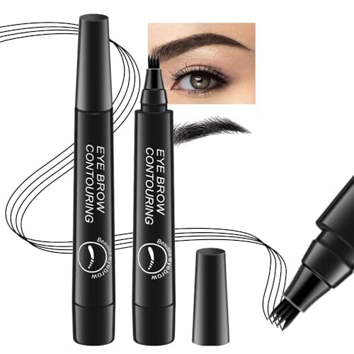4 Point Eyebrow Pencil Black,Waterproof Microblading Eyebrow Pencil with a Micro-Fork Tip Applicator Creates || Black Fine Sketch Liquid Eye Brow Tattoo Tint Pen