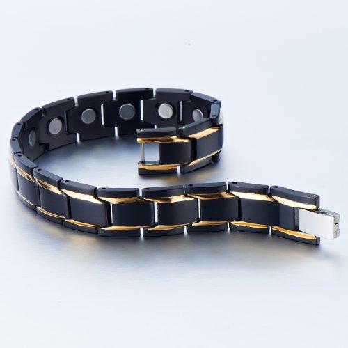 COOLSTEELANDBEYOND Magnetic Stainless Steel Mens Gold Black Power Element Bracelet with Magnets and Free Link Removal Kit3