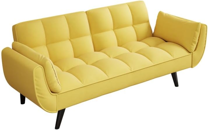 Miniatura 5 de 57" Convertible Sleeper Couch Bed, 3-in-1 Tufted Upholstered Daybed Futon Sofa Bed Loveseat with Reclining Split Backrest, Velvet 2-Seaters Sofa